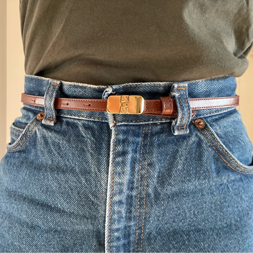 APC Skinny Leather Belt Gold Stud Closure